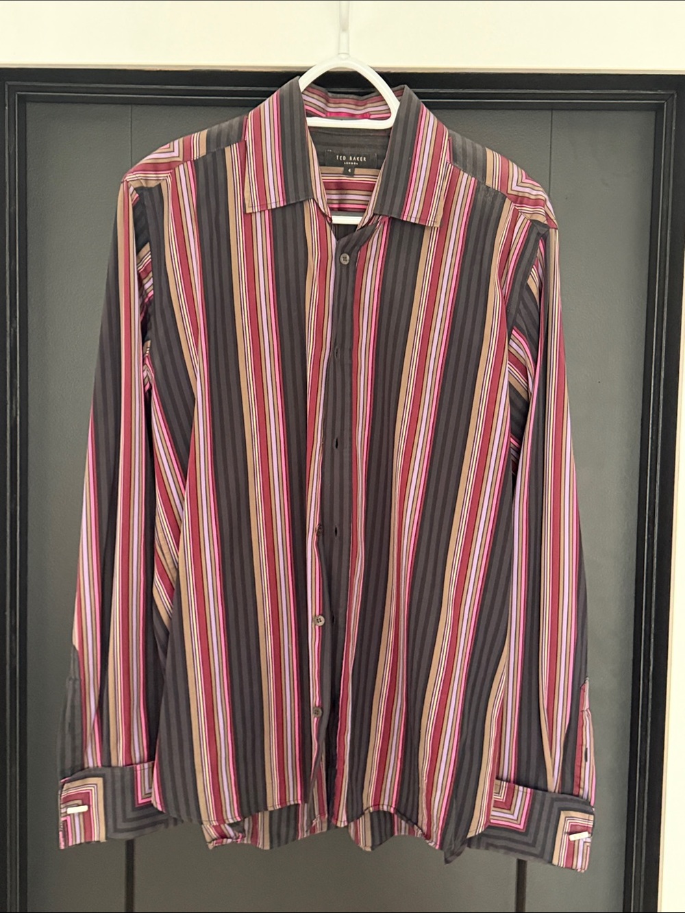 Ted Baker Men’s Pink and Black Striped Dress Shirt